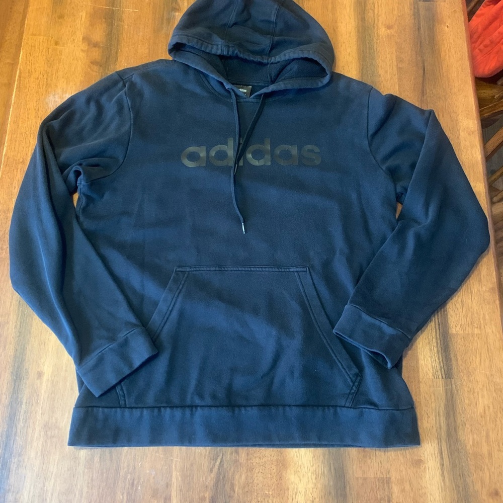 Adidas Men's Hoodie Large Black Sweatshirt Casual Pocket Label Lettering Sports